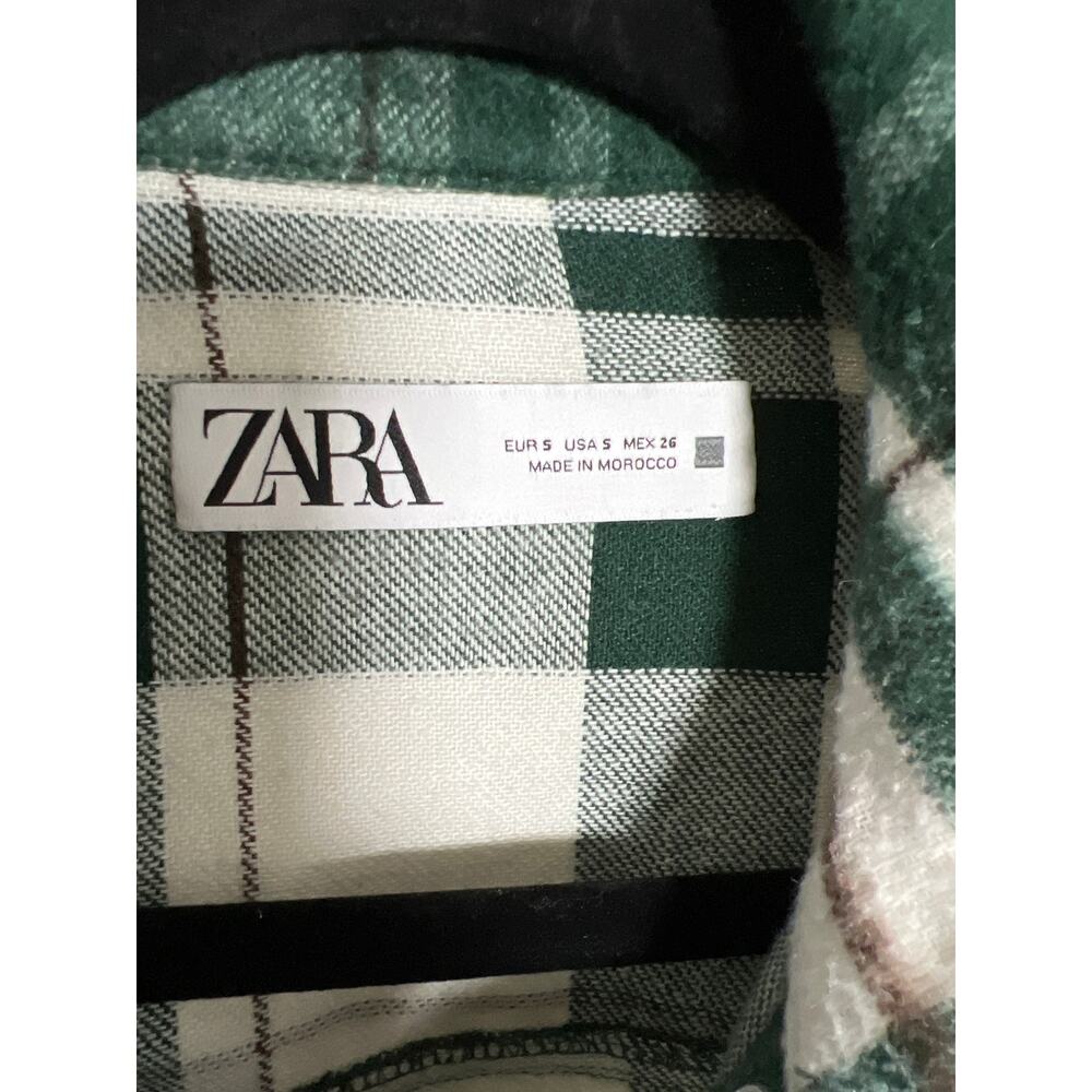 ZARA Plaid Long Sleeve Pocket Cropped Flannel Jacket Women's Size S Green/White - Picture 5 of 5